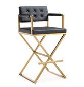 Director Black Performance Vegan Leather and Gold Steel Barstool Model: TOV-K3669